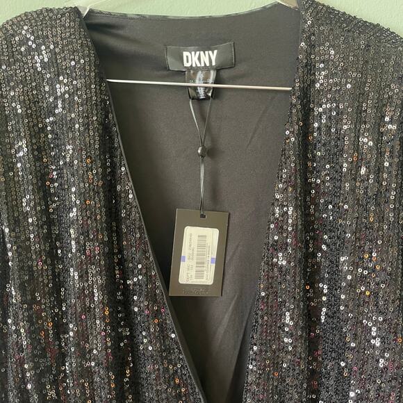 DKNY Sequin Sparkle V-Neck Special Occasion Dress Black Plus Size 18 NWT - Picture 9 of 10